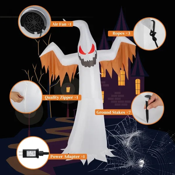Inflatable 12ft Ghost LED Flames Flashing Eyes Halloween