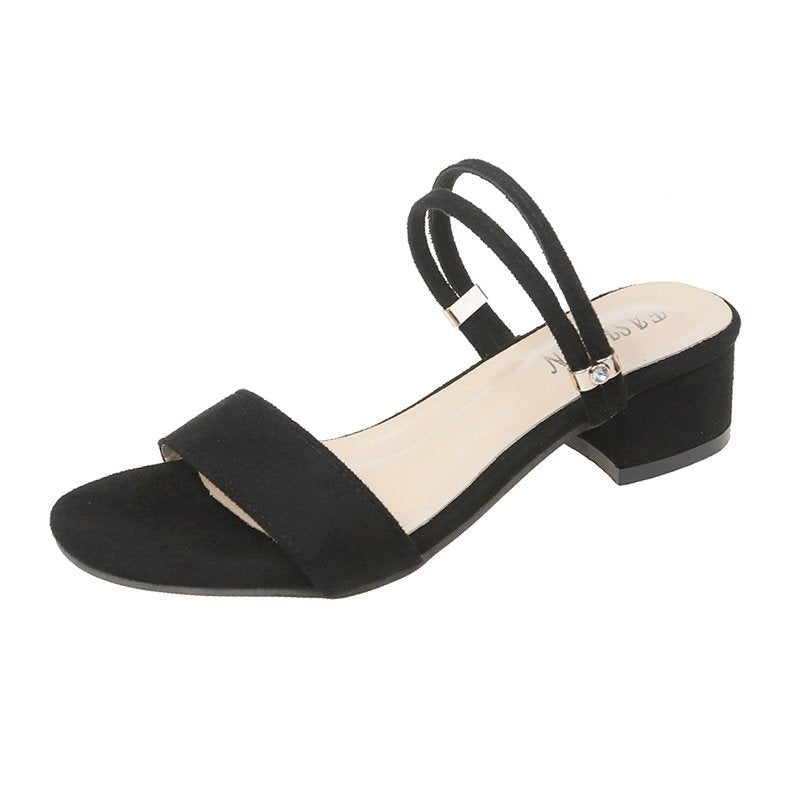 Lightweight women’s sandals - Korean-style low-heeled peep-toe, fabric upper, for casual everyday wear