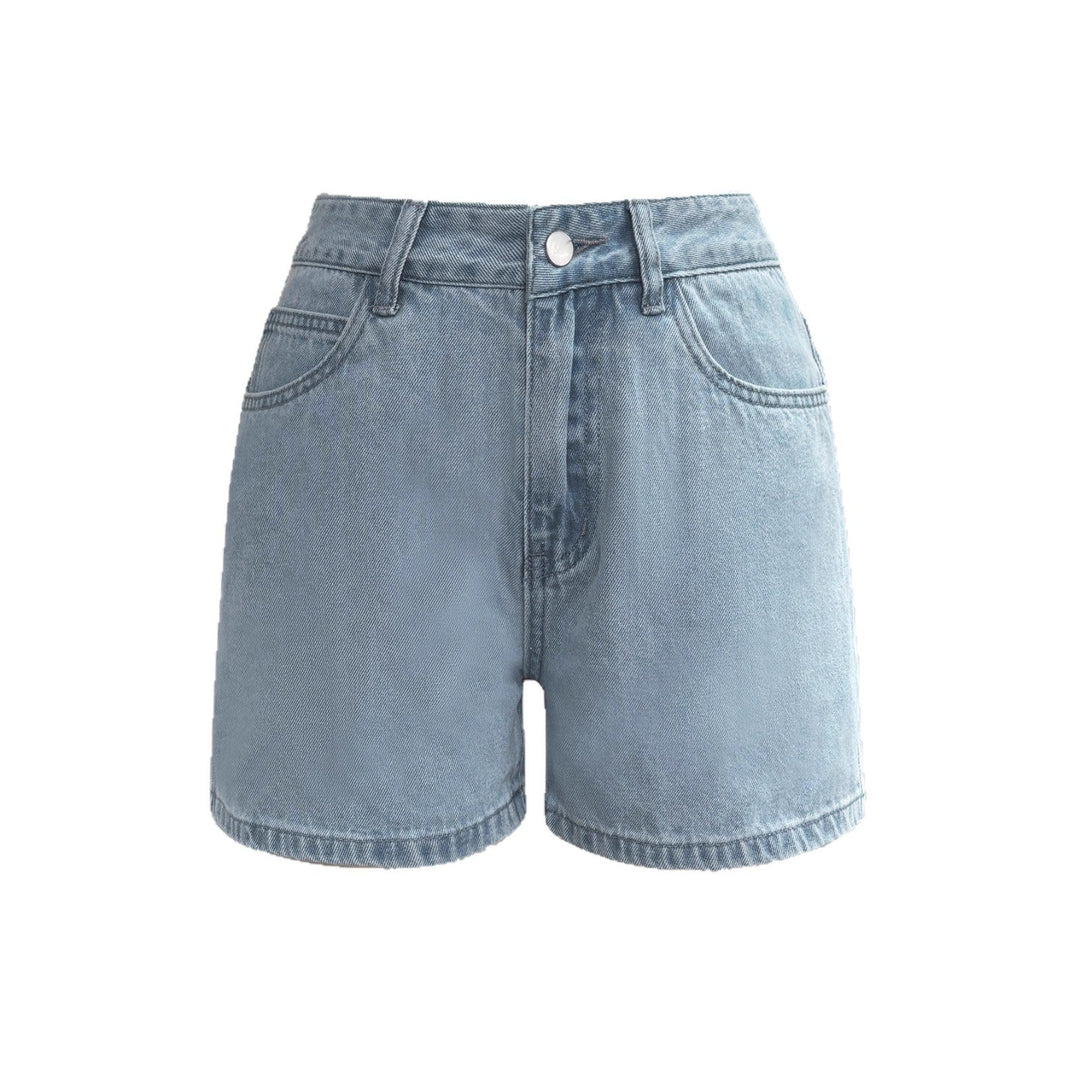 Stretchy Women’s Denim Shorts - High-Waist, Denim, Distressed Washed, Casual Everyday Wear