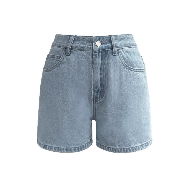 Stretchy Women’s Denim Shorts - High-Waist, Denim, Distressed Washed, Casual Everyday Wear