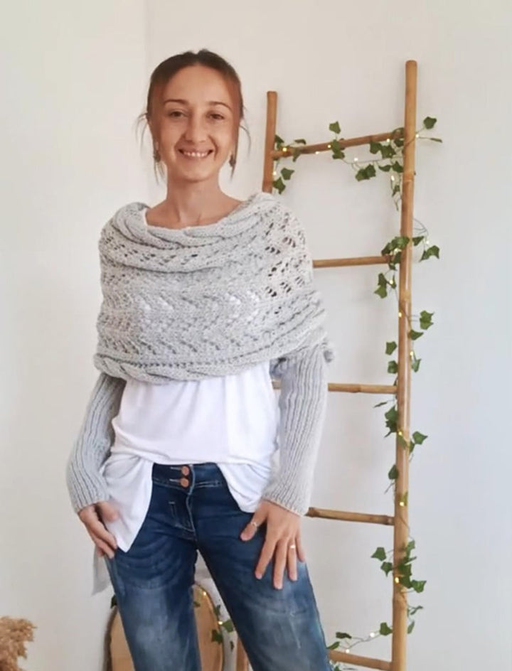 Soft Women’s Scarf - Openwork Rectangular, Knit, For Winter