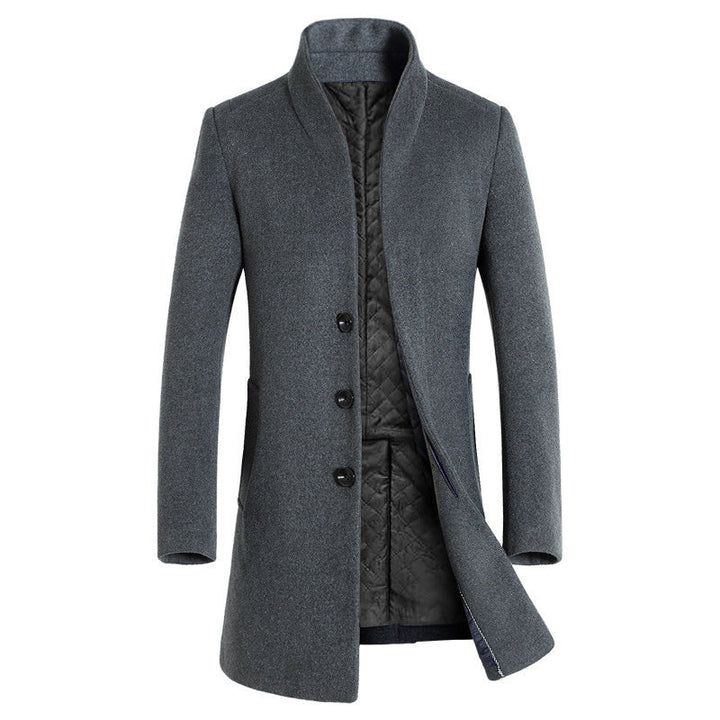 Warm Tailored Mens Wool Coat - Single Breasted Thigh, Winter