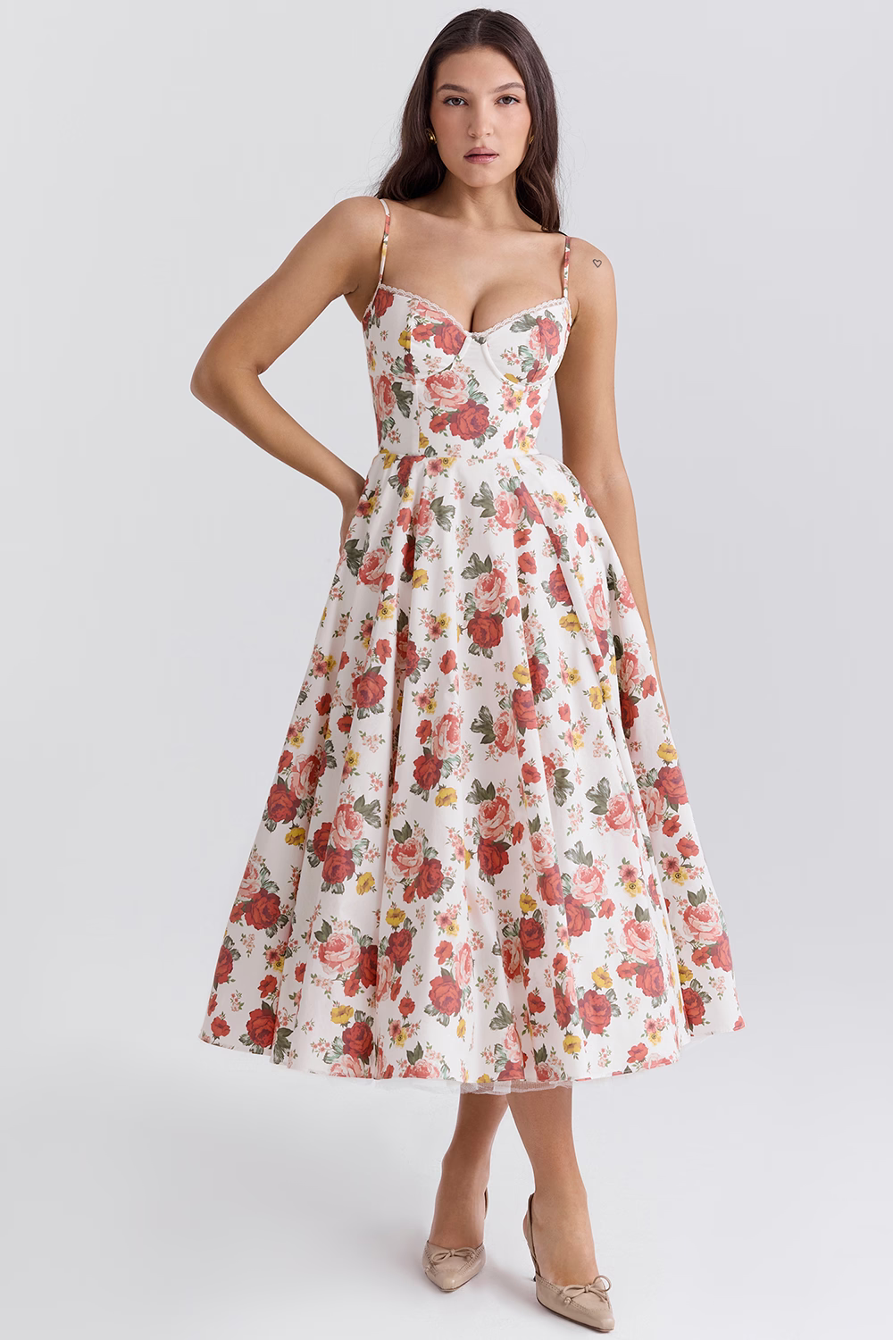 Elegant White Midi Dress with Spaghetti Straps and Tulle Skirt for Women - Perfect for Special Occasions