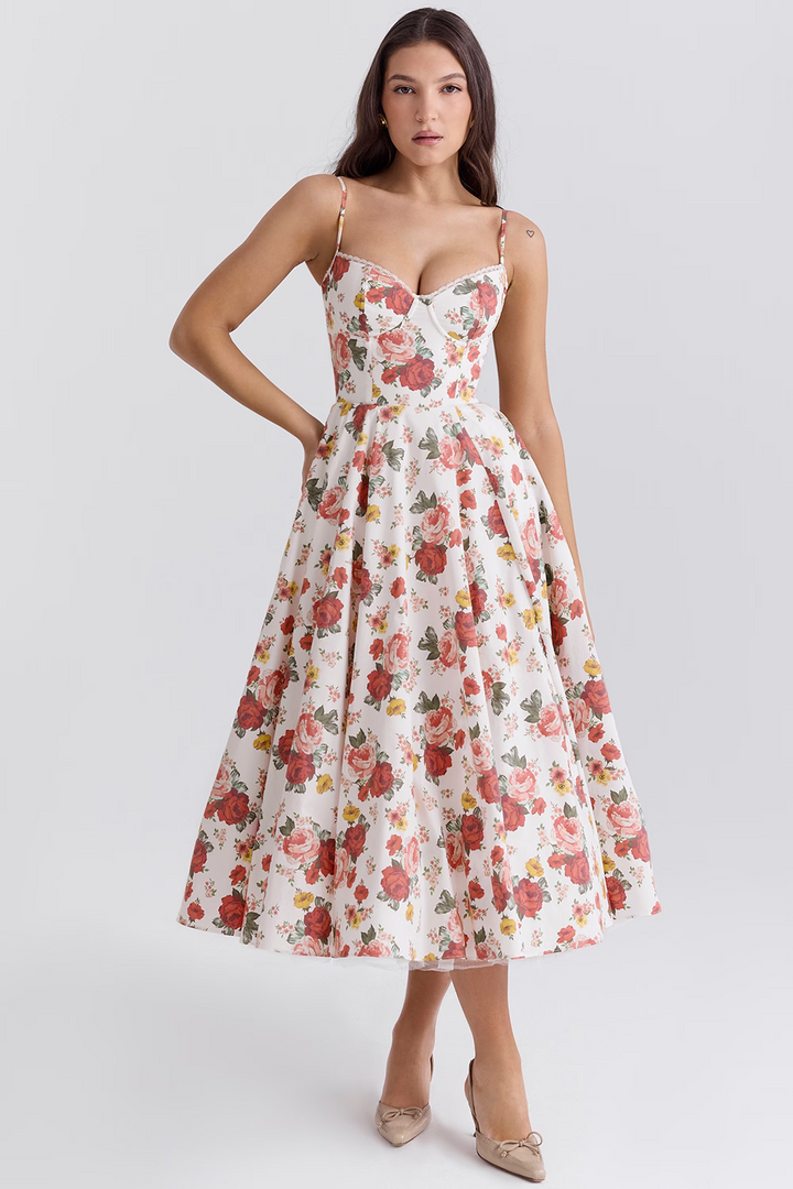 Elegant White Midi Dress with Spaghetti Straps and Tulle Skirt for Women - Perfect for Special Occasions