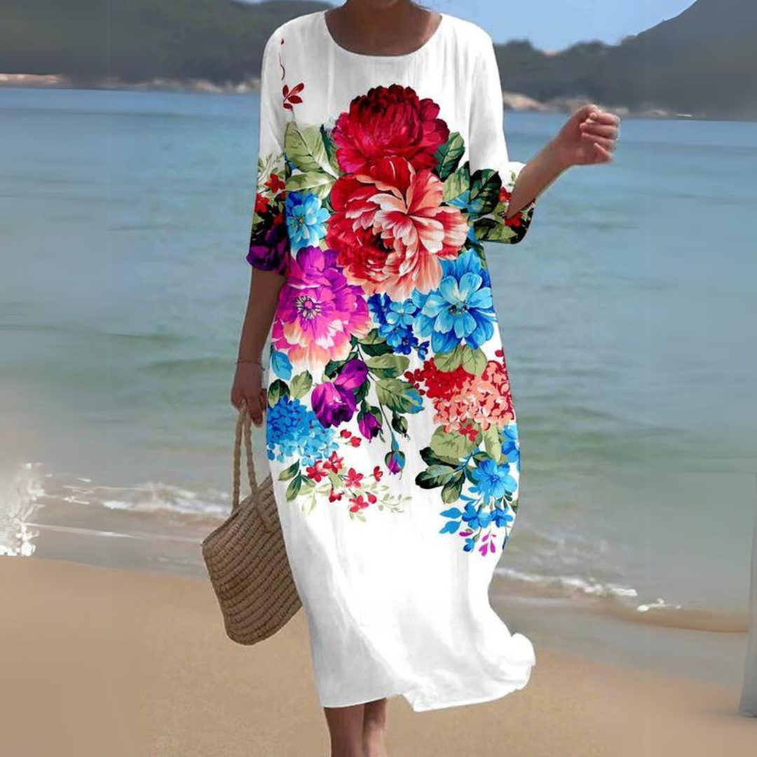 Elegant Floral Print Summer Dress for Women - Comfortable Fit Wedding Guest or Cocktail Dress
