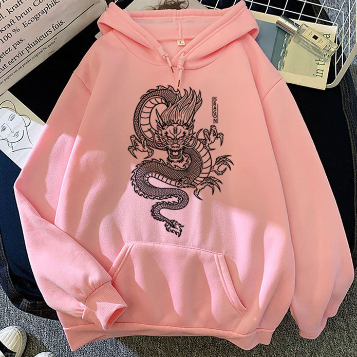 Warm Men’s Hoodie - Dragon Print Pullover, Polyester Casual
