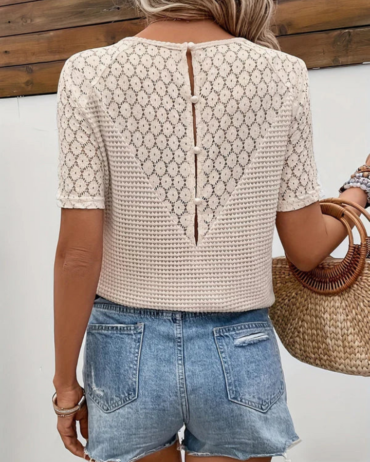 Crocheted Summer Blouse for Women with Delicate Sleeve Patterns in Sand Beige