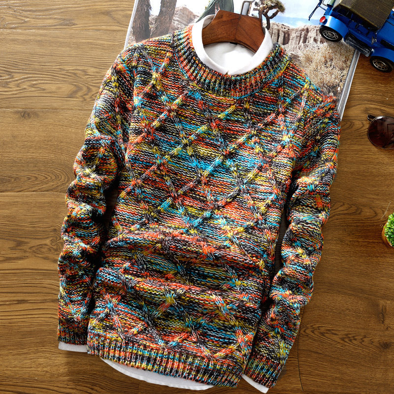 Soft Textured Men’s Sweater - Crewneck Knit, Cotton Casual
