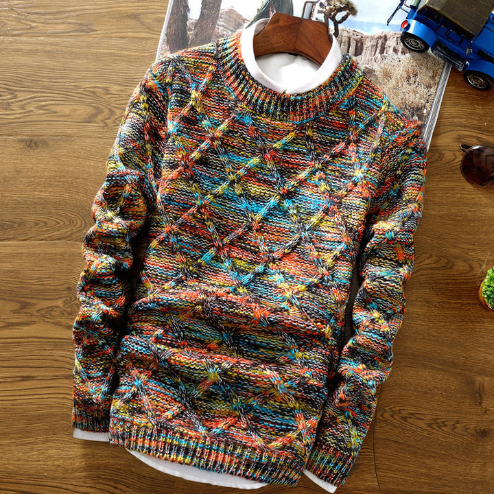 Soft Textured Men’s Sweater - Crewneck Knit, Cotton Casual