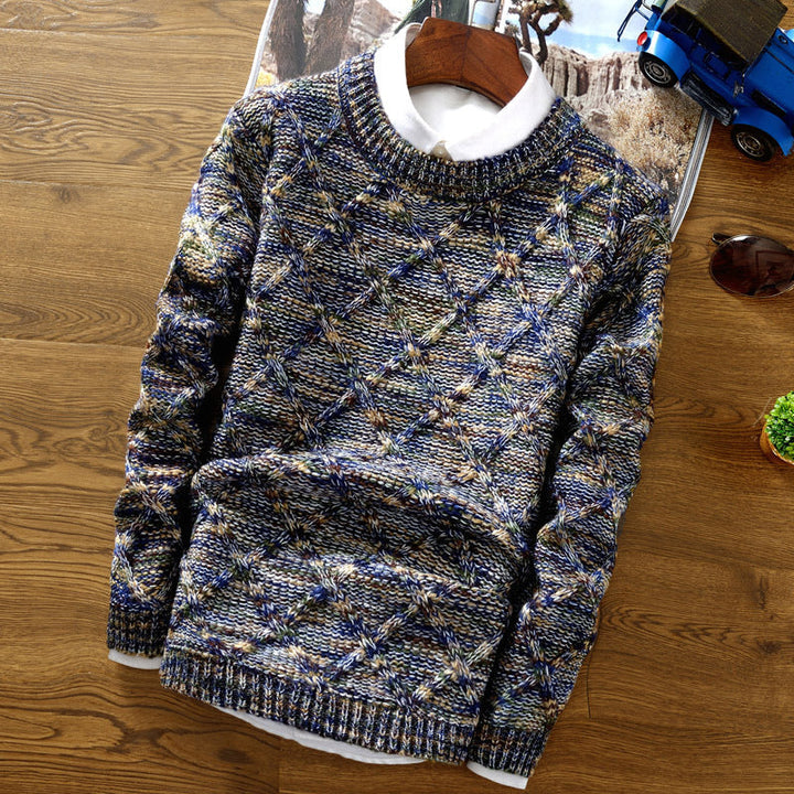 Soft Textured Men’s Sweater - Crewneck Knit, Cotton Casual