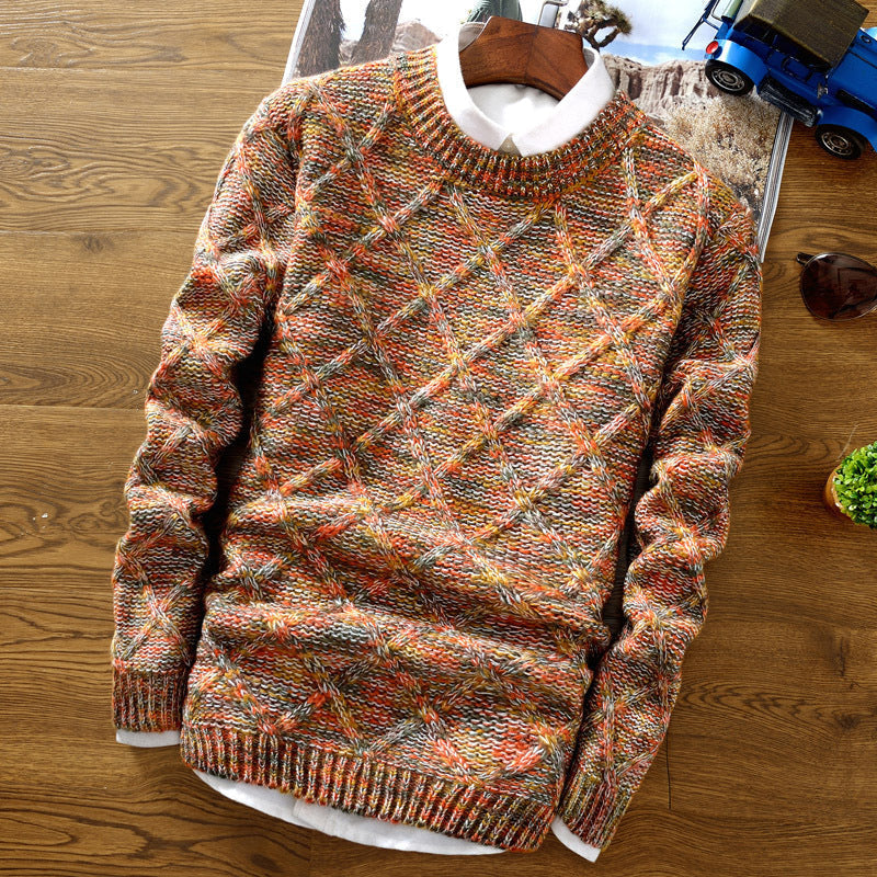 Soft Textured Men’s Sweater - Crewneck Knit, Cotton Casual