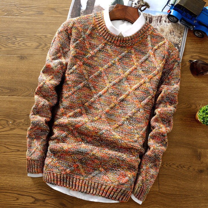 Soft Textured Men’s Sweater - Crewneck Knit, Cotton Casual