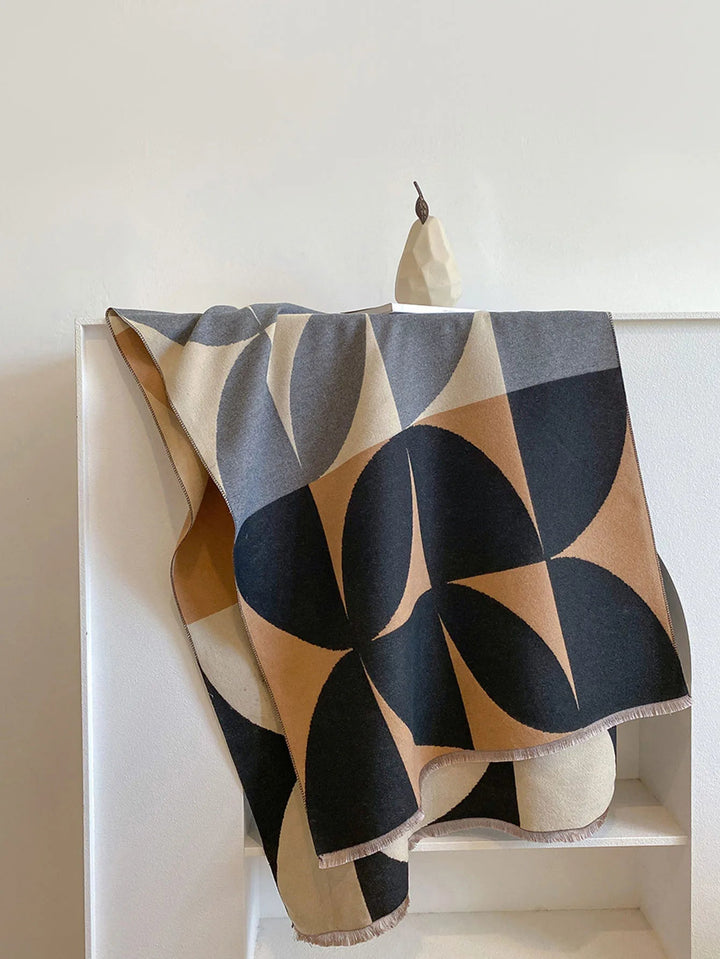 Oversized Womens Scarf - Reversible Geometric Cashmere