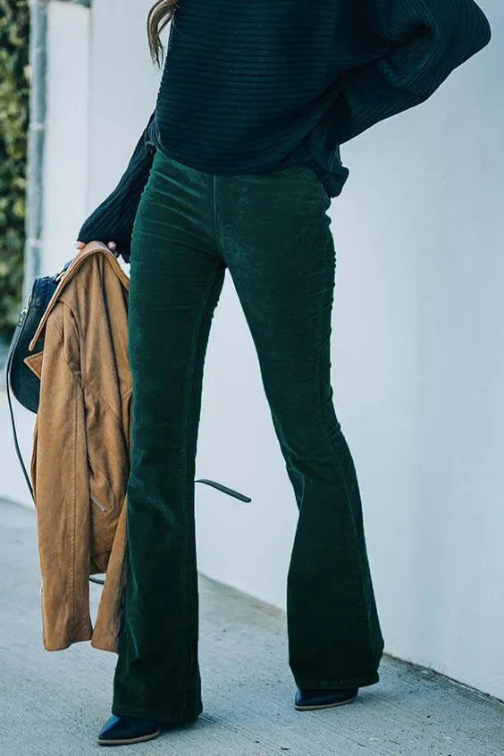 Ribbed Wide Leg Pants for Women with Elasticated Waist and Flared Legs, Comfortable and Stylish