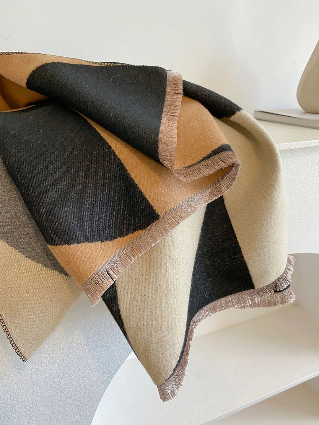 Oversized Womens Scarf - Reversible Geometric Cashmere