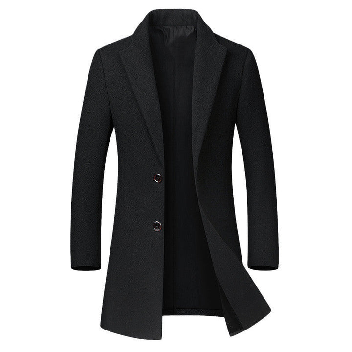 Warm Tailored Mens Wool Coat - Single Breasted Thigh, Winter