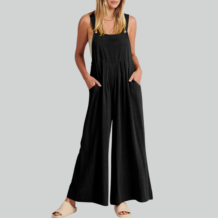 Plus Size Vintage Cotton Linen Wide Leg Overalls Jumpsuit with Pockets
