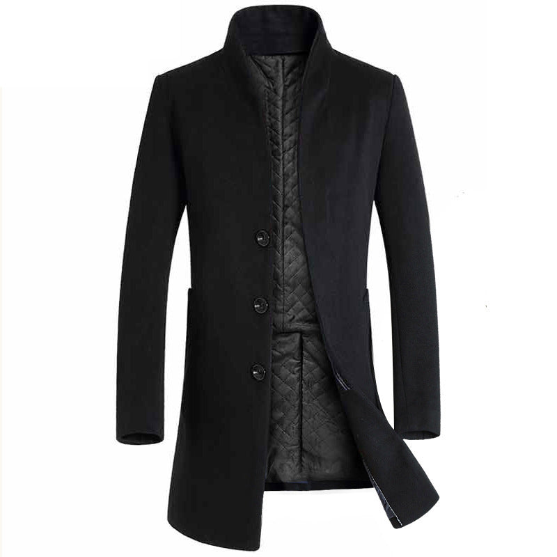 Warm Tailored Mens Wool Coat - Single Breasted Thigh, Winter