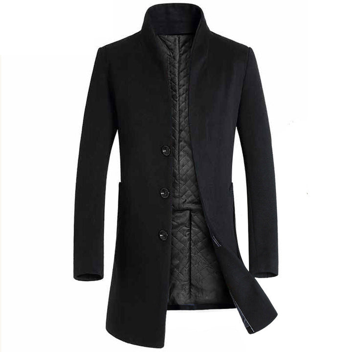 Warm Tailored Mens Wool Coat - Single Breasted Thigh, Winter