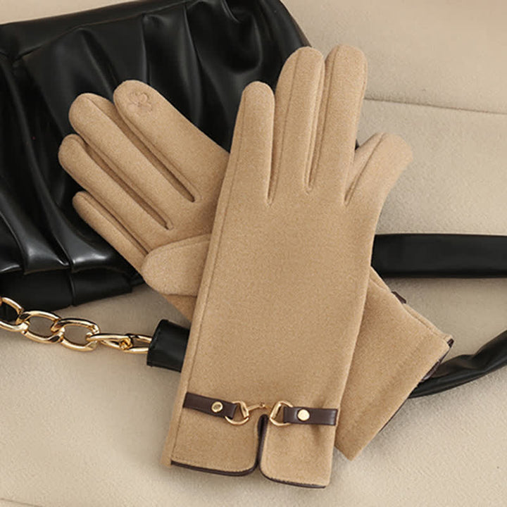 Windproof Women’s Buckle Gloves - Refined Wool Blend, City