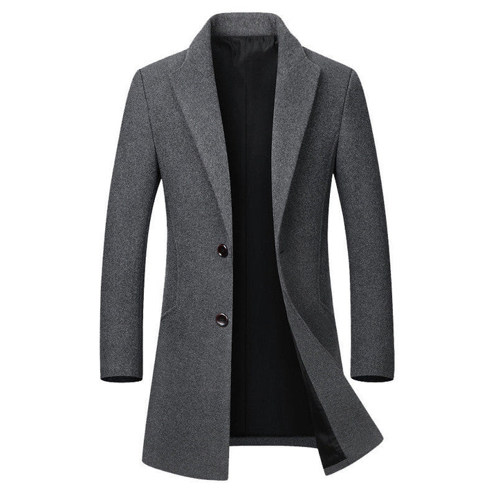 Warm Tailored Mens Wool Coat - Single Breasted Thigh, Winter