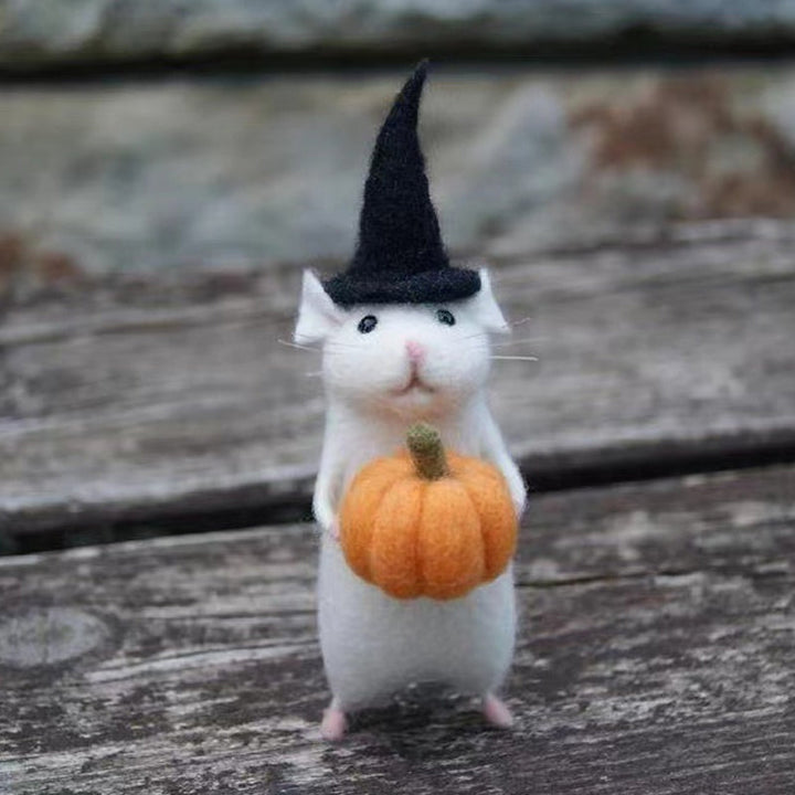 Handcrafted Felt Pumpkin Mouse Ornament - Unique Seasonal Decor for Halloween &amp; Christmas Celebrations