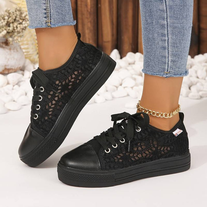 Chic Lace Sneakers for Women, Breathable and Comfortable Design in Black and White, Padded Interior for All-Day Support