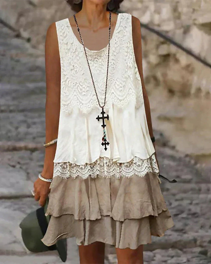 Elegant Sleeveless Lace Summer Dress for Women - Lightweight White Sundress for Parties and Beach Outings