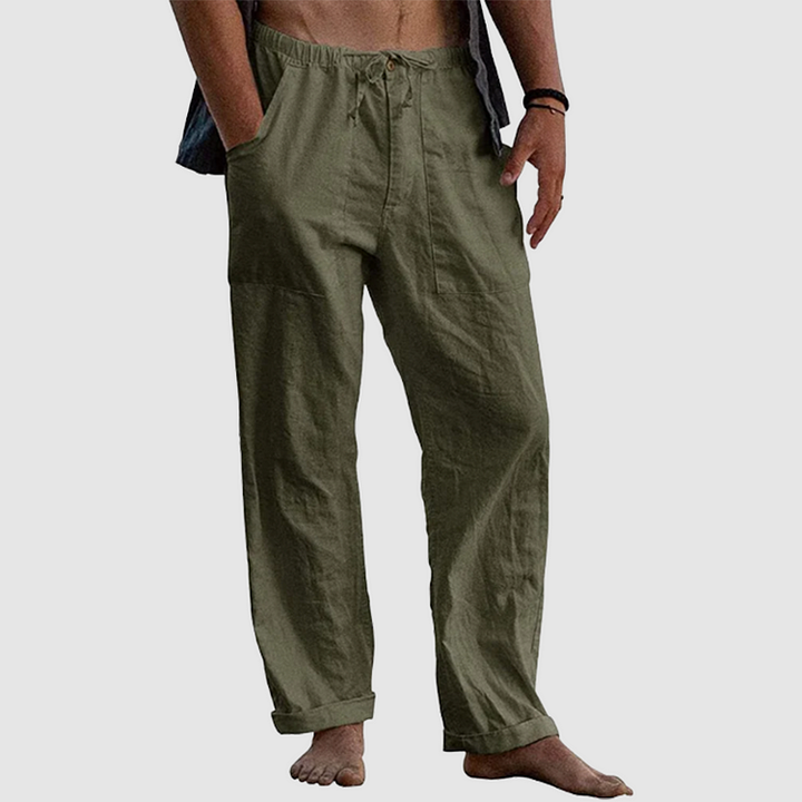 Linen Pants for Women with Adjustable Waist Cord, Relaxed Fit Summer Trousers