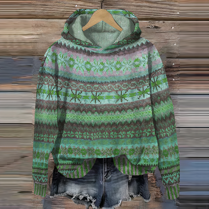 Warm Cozy Women’s Hoodie - Vintage Knit Pattern, Casual