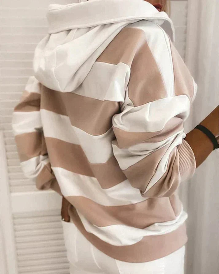 Soft Women’s Hooded Pullover - Striped Relaxed Cotton, Casual