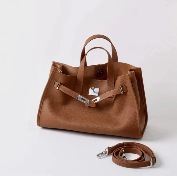 Soft &amp; Structured Women’s Crossbody Bag - Top-Handle Silhouette, Pebbled Cowhide Leather, For Everyday Urban Use
