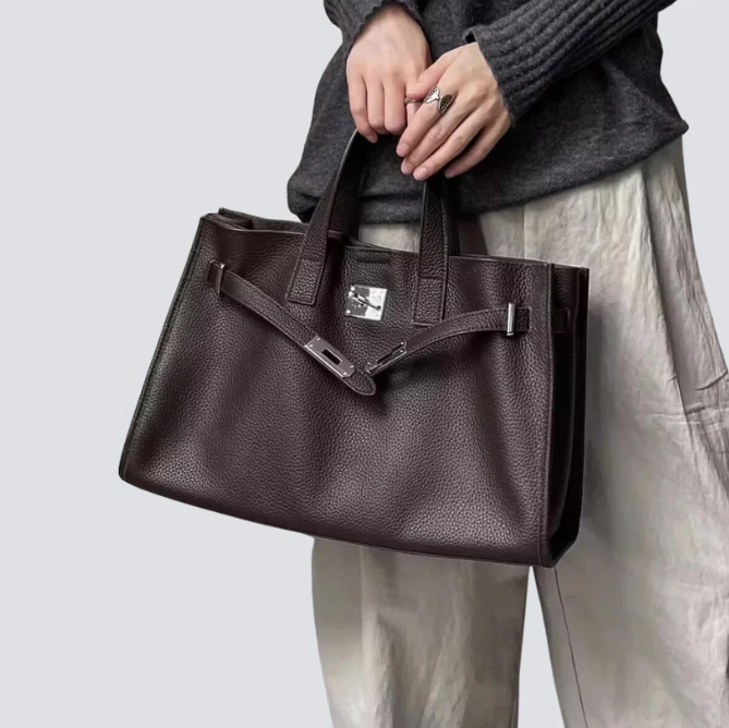 Soft &amp; Structured Women’s Crossbody Bag - Top-Handle Silhouette, Pebbled Cowhide Leather, For Everyday Urban Use