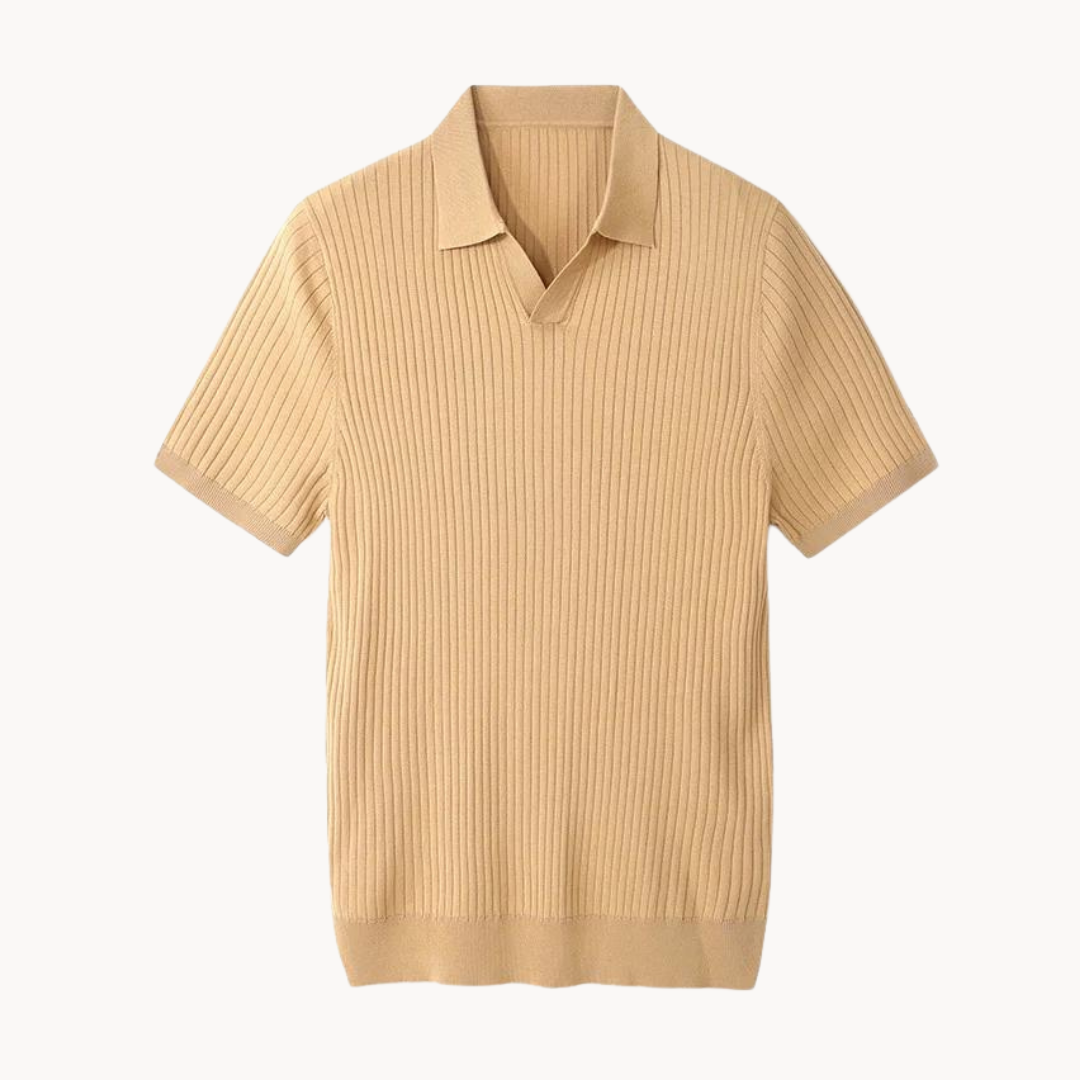 Luxurious Mulberry Silk Polo Shirt for Men, Elegant Ribbed Long Sleeve Golf Shirt, Soft Lyocell Cotton Blend, Versatile Casual Wear