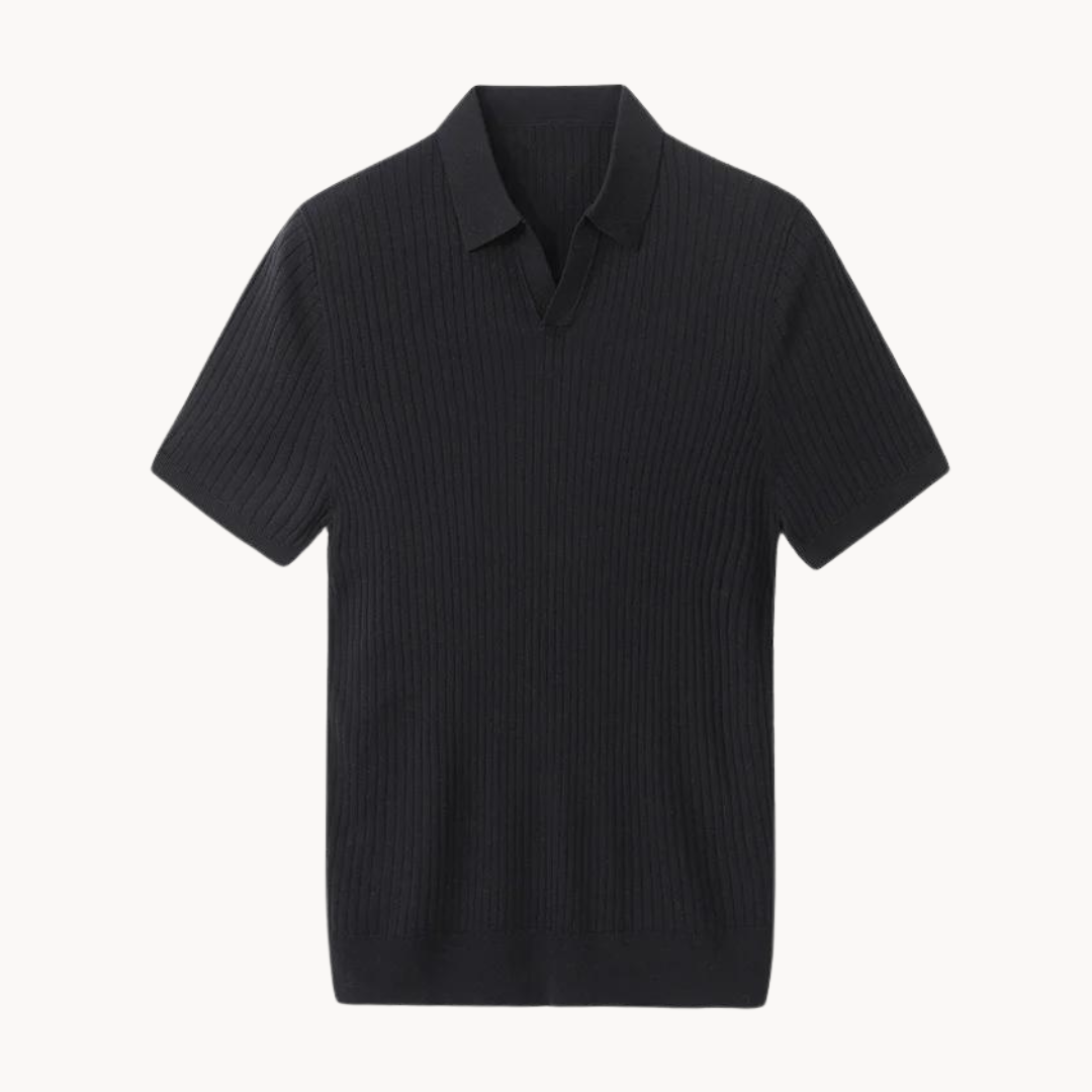 Luxurious Mulberry Silk Polo Shirt for Men, Elegant Ribbed Long Sleeve Golf Shirt, Soft Lyocell Cotton Blend, Versatile Casual Wear