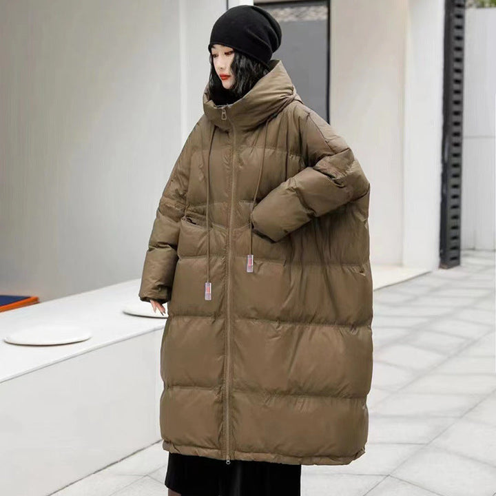 Warm Cozy Women’s Down Coat - Mid Length, Velvet, Winter