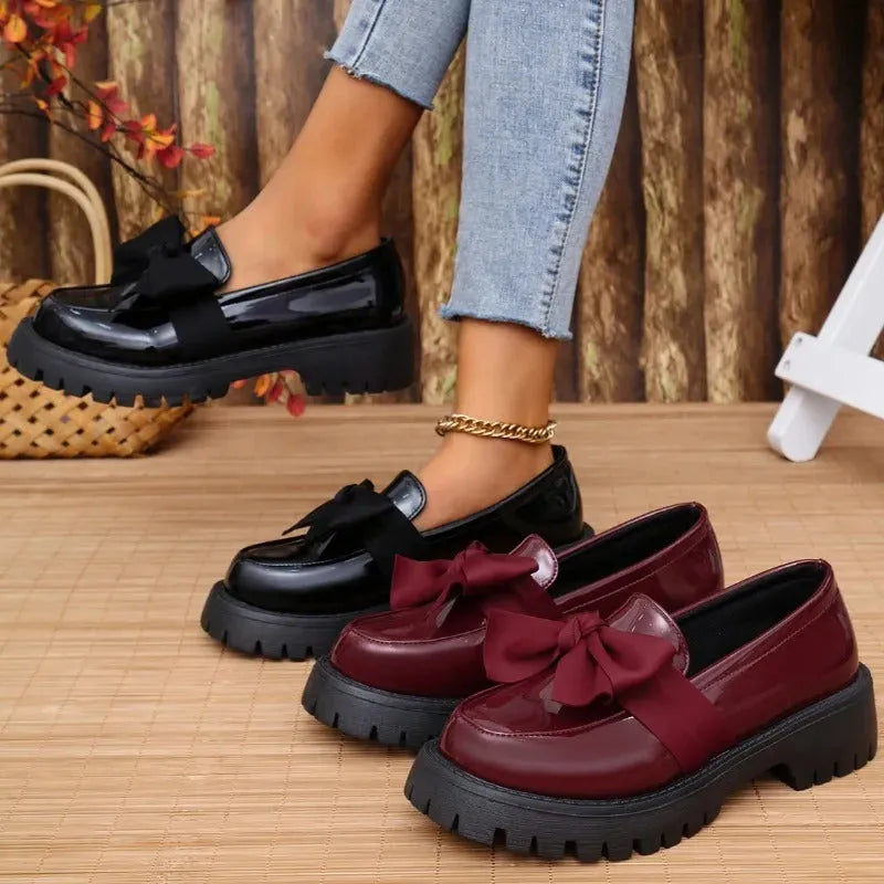 Thick Varnished Leather Moccasins for Women with Robust Sole for Comfort and Style