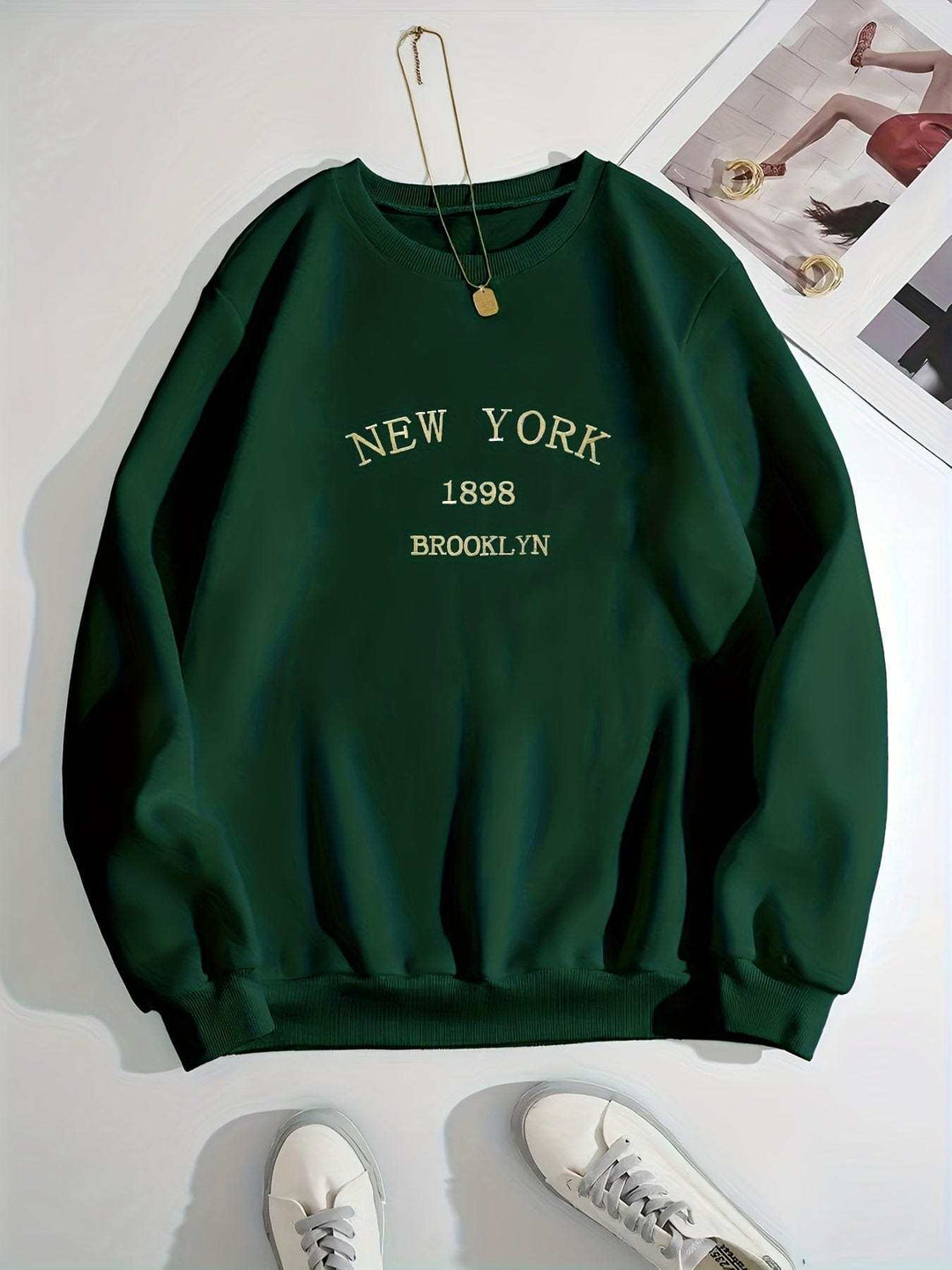 Oversized Crewneck Sweatshirt - Pullover Polyester, Casual