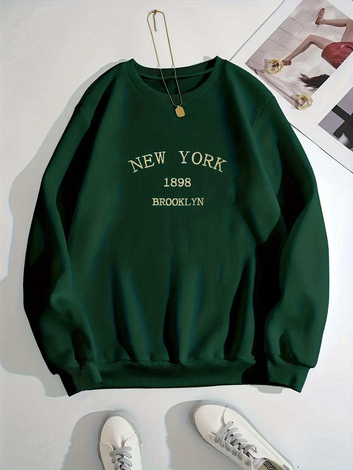 Oversized Crewneck Sweatshirt - Pullover Polyester, Casual