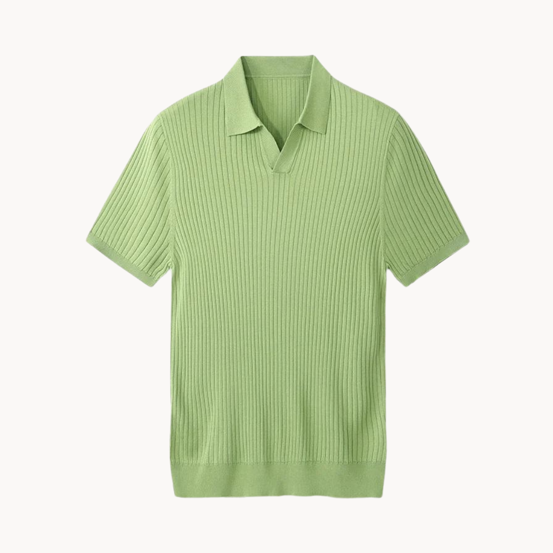 Luxurious Mulberry Silk Polo Shirt for Men, Elegant Ribbed Long Sleeve Golf Shirt, Soft Lyocell Cotton Blend, Versatile Casual Wear
