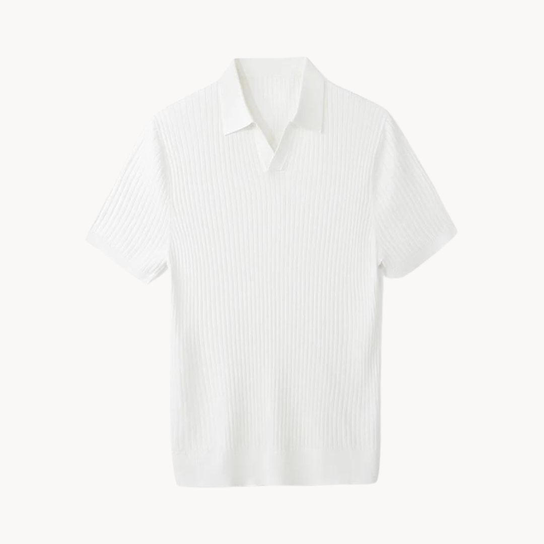 Luxurious Mulberry Silk Polo Shirt for Men, Elegant Ribbed Long Sleeve Golf Shirt, Soft Lyocell Cotton Blend, Versatile Casual Wear