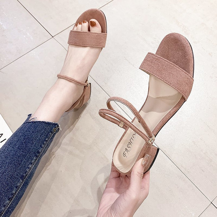 Lightweight women’s sandals - Korean-style low-heeled peep-toe, fabric upper, for casual everyday wear