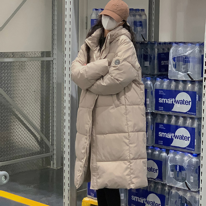 Insulating Women Long Puffer Coat - Relaxed Cotton Winter