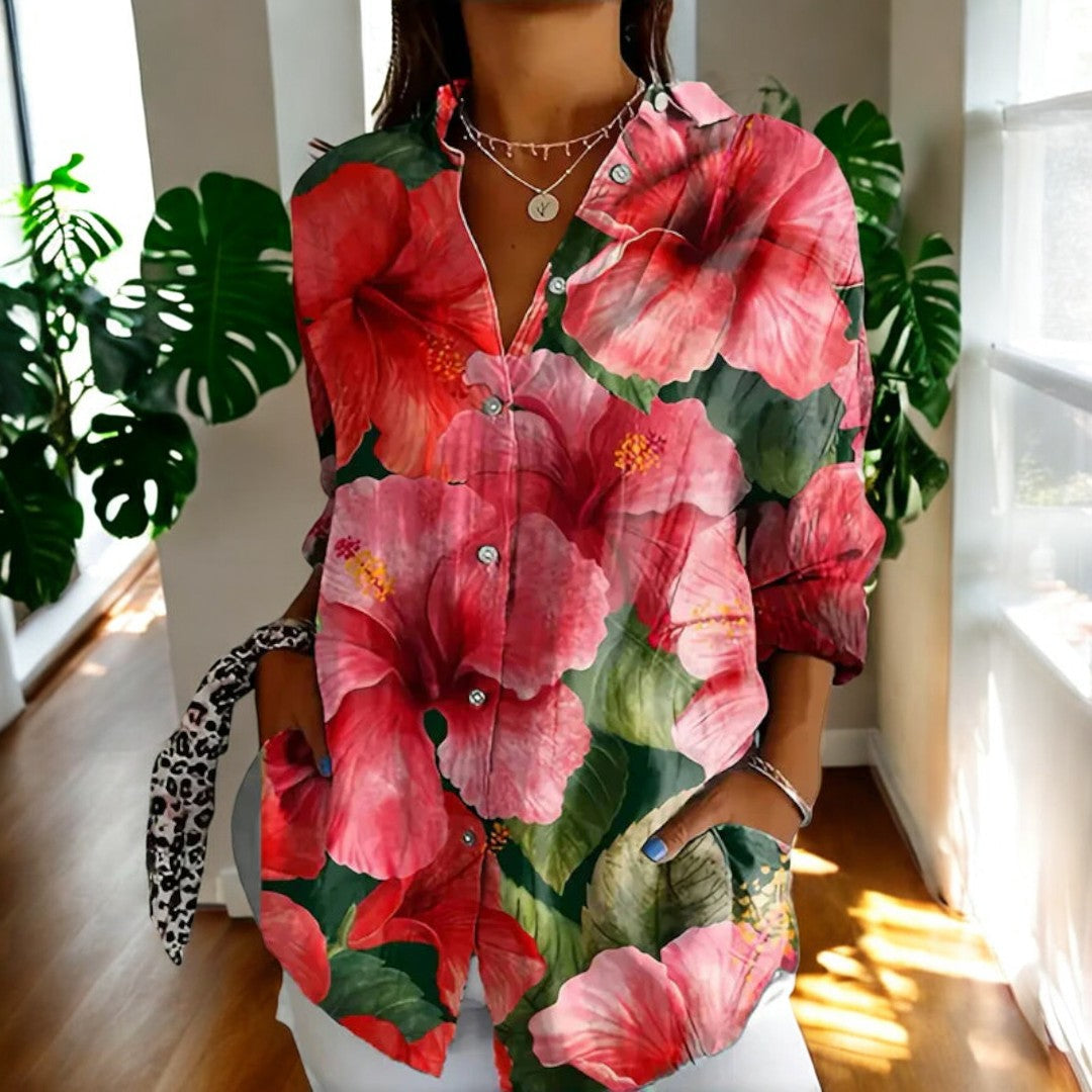 Vintage Floral Womens Blouse, Lightweight Summer Top with Button Front and Relaxed Fit