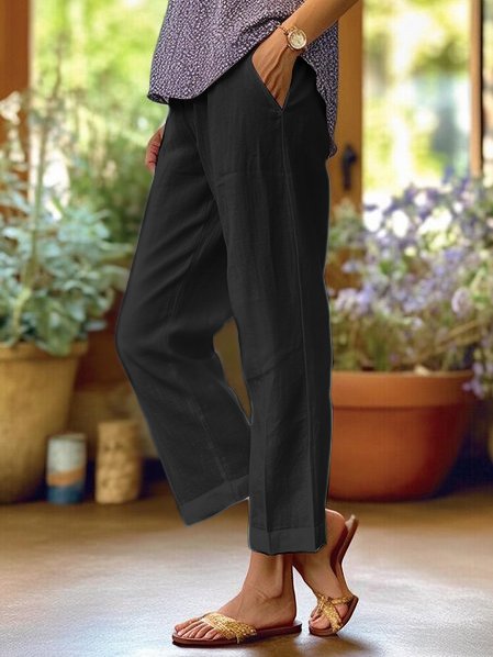 Loose-Fitting White Linen Pants for Women, Breathable Wide Leg Casual Trousers