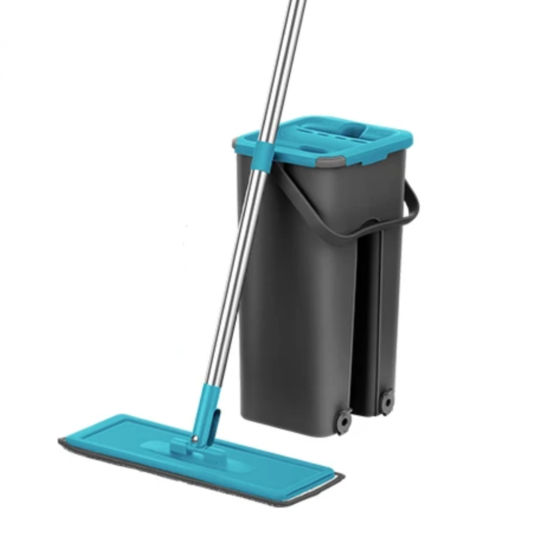 Household Cleaning Hand-Free Flat Floor Mop &amp; Bucket Set with Washable Microfiber 4x Pads