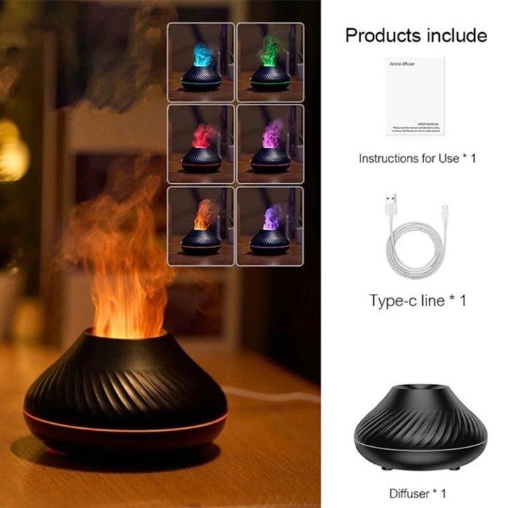 Volcanic Aroma Diffuser Essential Oil Lamp 130ml USB Humidifier with colour Flame Night Light