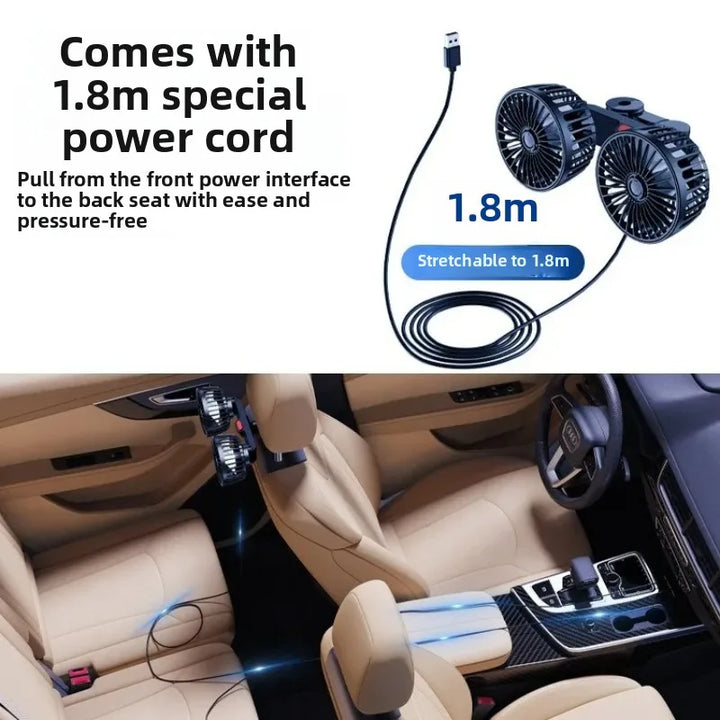 3-Speed USB Fan for Car with Dual Heads and 360-Degree Rotation, Portable Cooling Solution for Summer Comfort