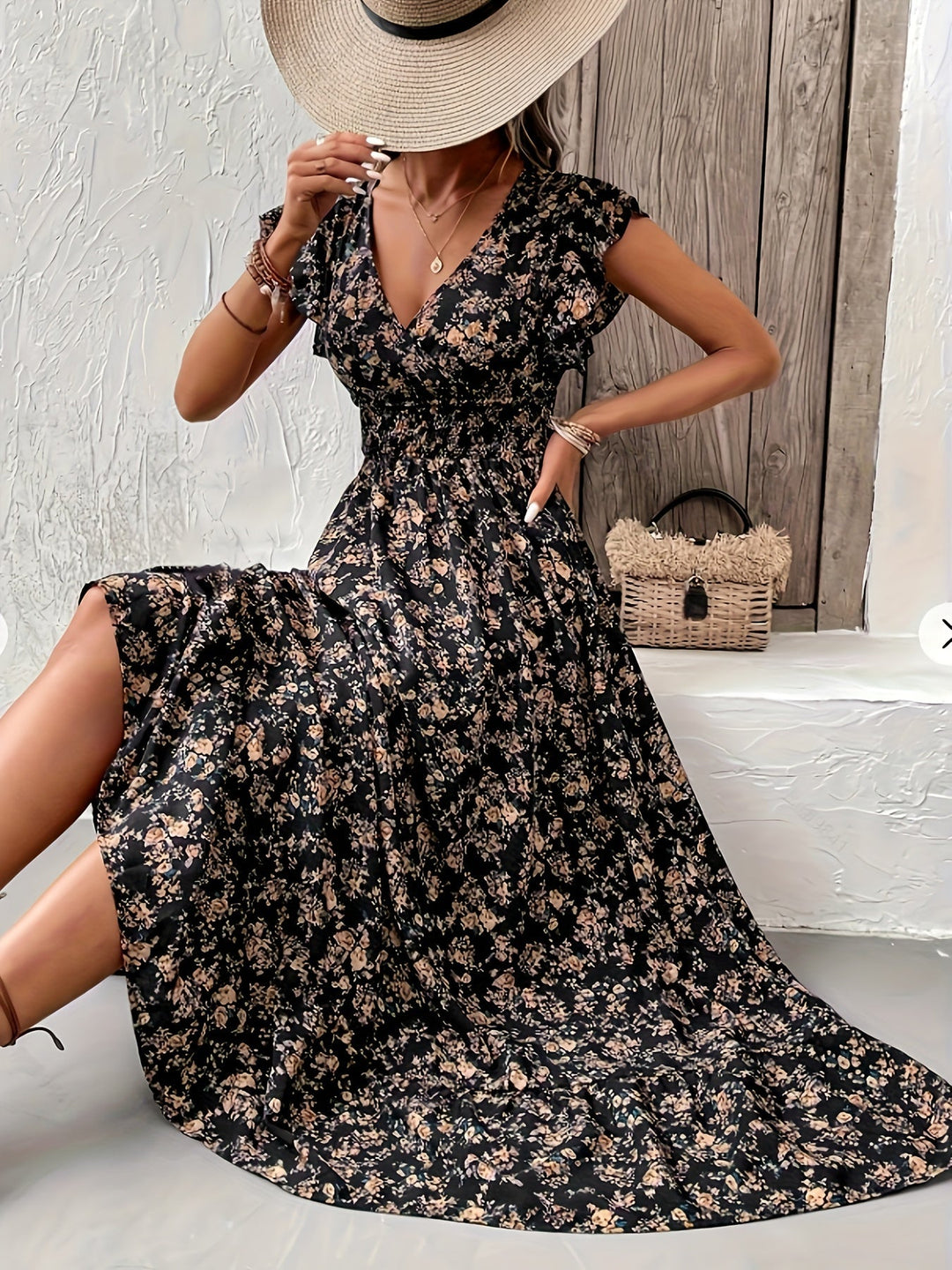 A-Line Dress for Women with Ruffle Sleeves and Elastic Waist, Lightweight Spring Fashion