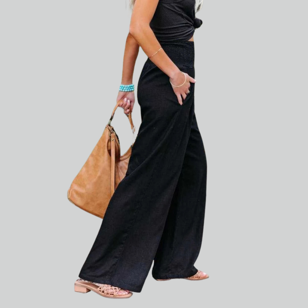 Elegant Retro Baggy Pants for Women - Loose High Waist Vintage Linen Wide Leg Trousers